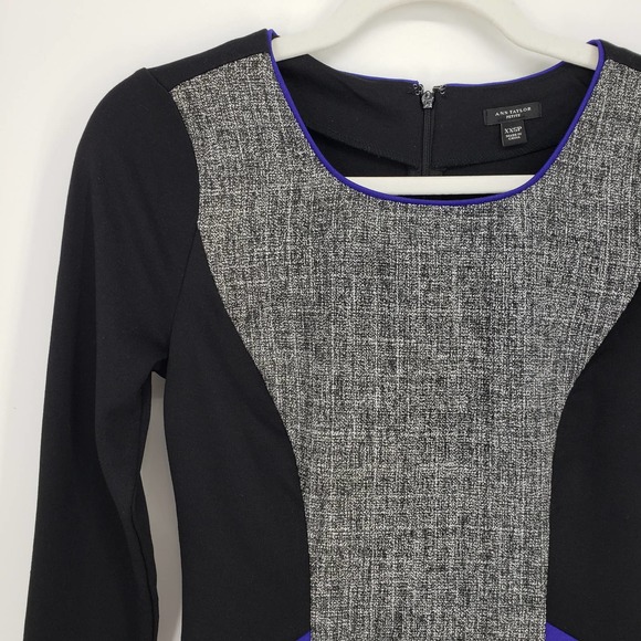 Ann Taylor Long Sleeve Top XXSP Color Block Fitted Ponte Knit Work Black Blue - Picture 5 of 9